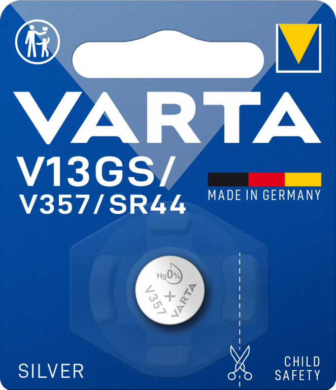 4176101401 Varta SR44 Button Non-Rechargeable Battery, 1.55 V, 11.6 mm Diameter