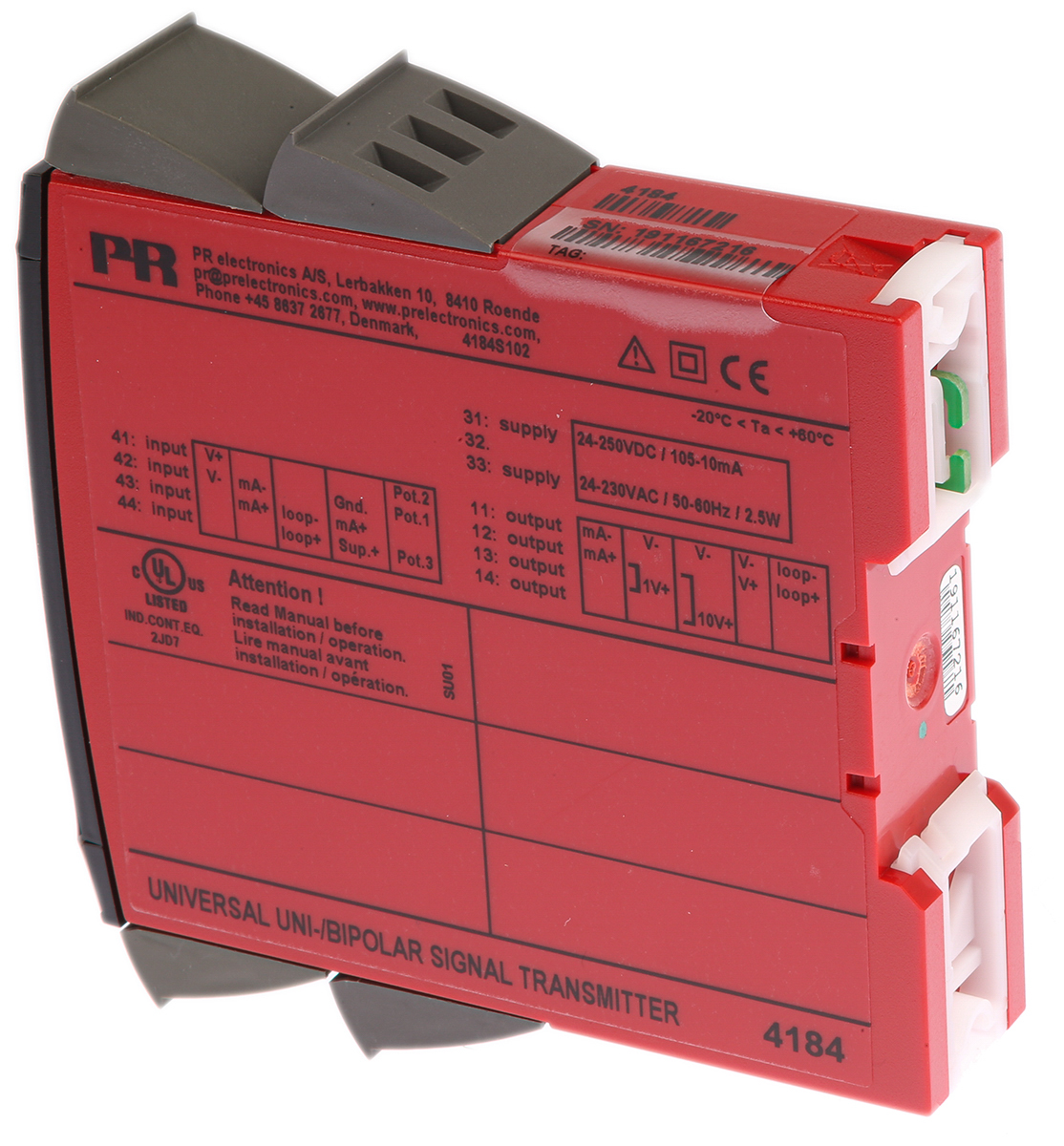 4184 PR Electronics 4 Series Signal Conditioner, Current/Voltage Input, Current/Voltage Output, 300V dc Supply, Zone, EAC,