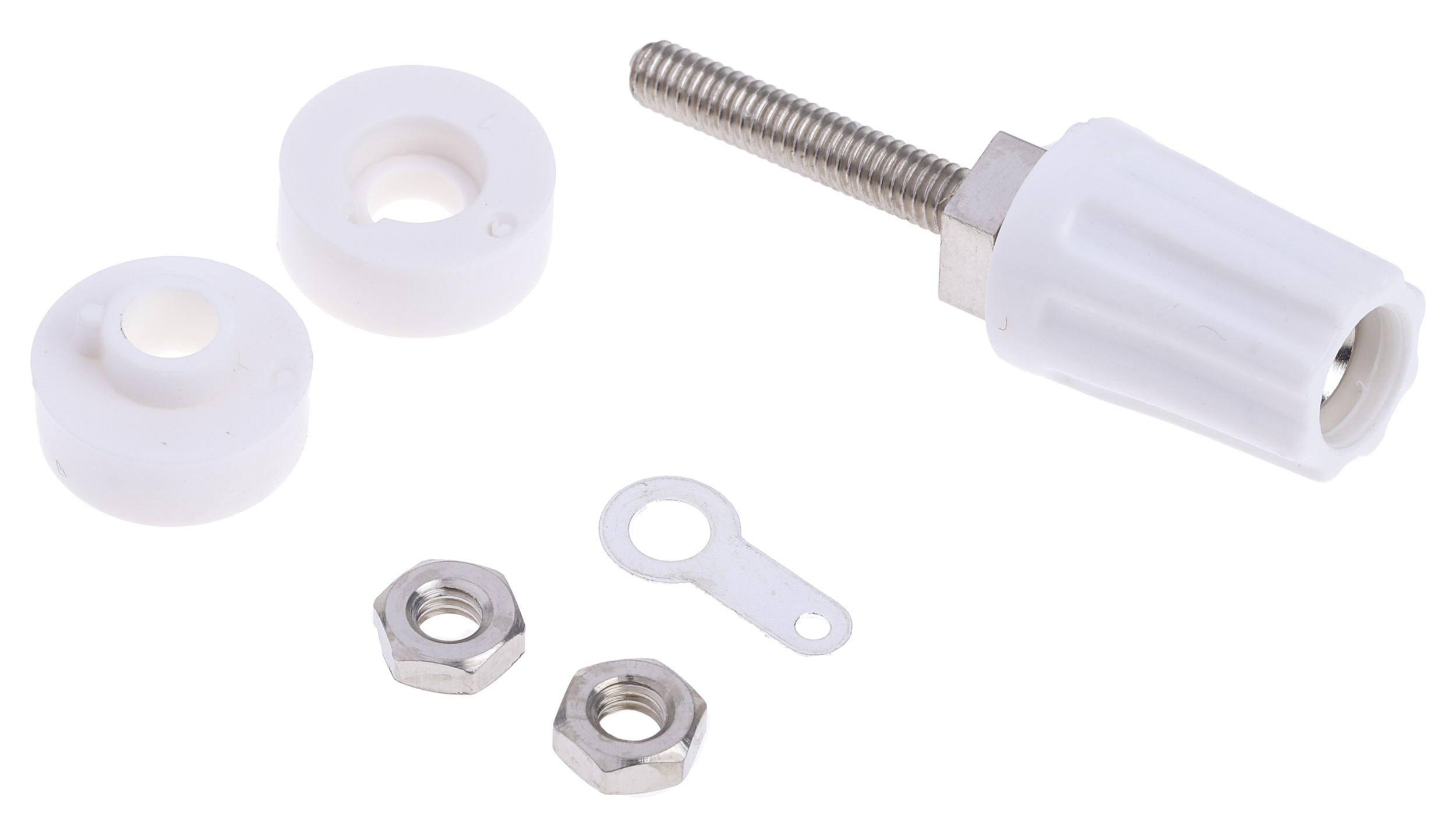 423-251 RS PRO, White 16A Binding Post With Brass Contacts and Nickel Plated