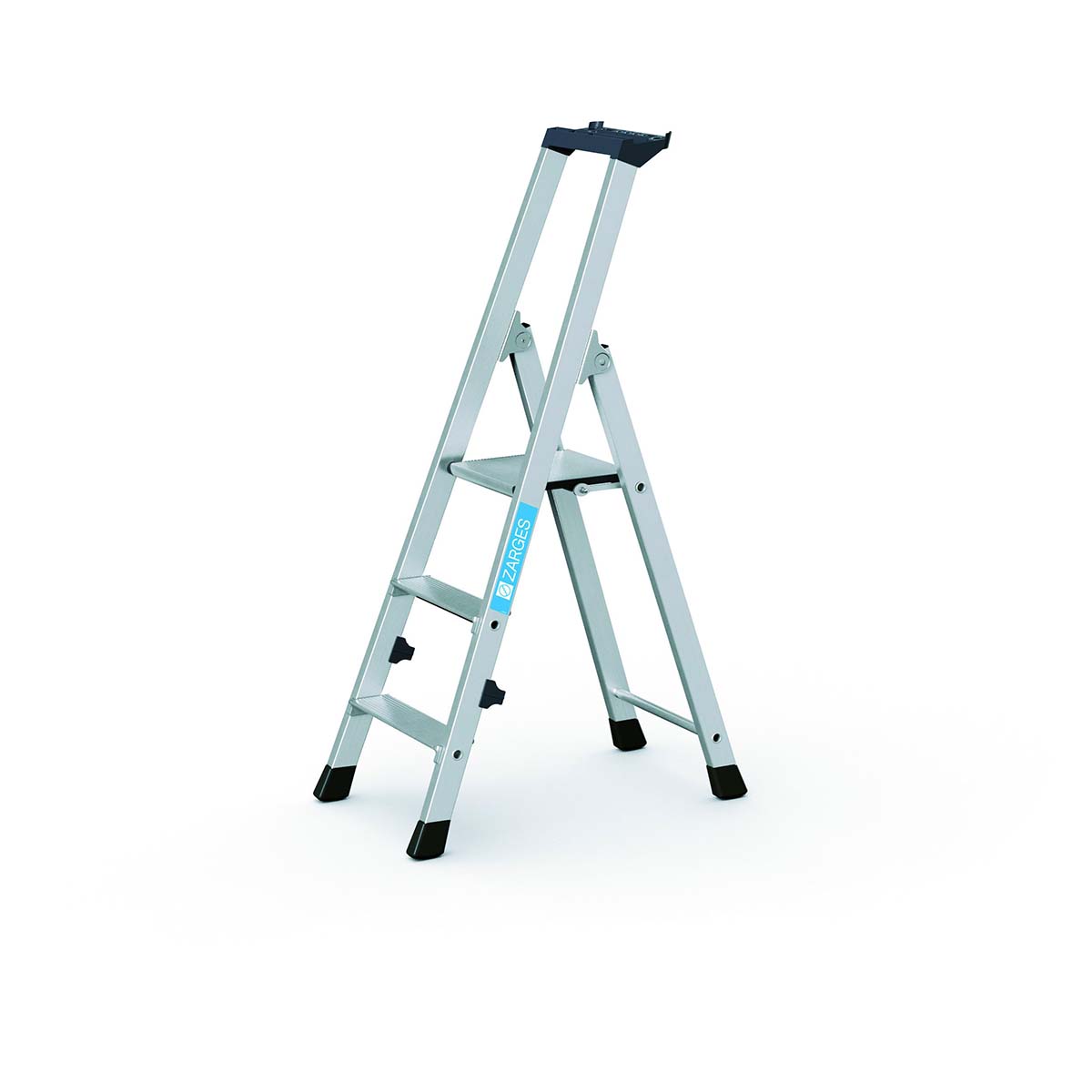 Zarges Aluminium 3 steps Step Ladder, 2.6m platform height, 1.22 m open length