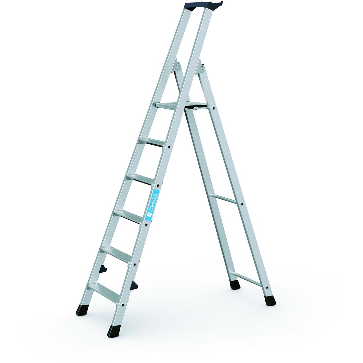 Zarges Aluminium 6 steps Step Ladder, 1.26m platform height, 1.86 m open length