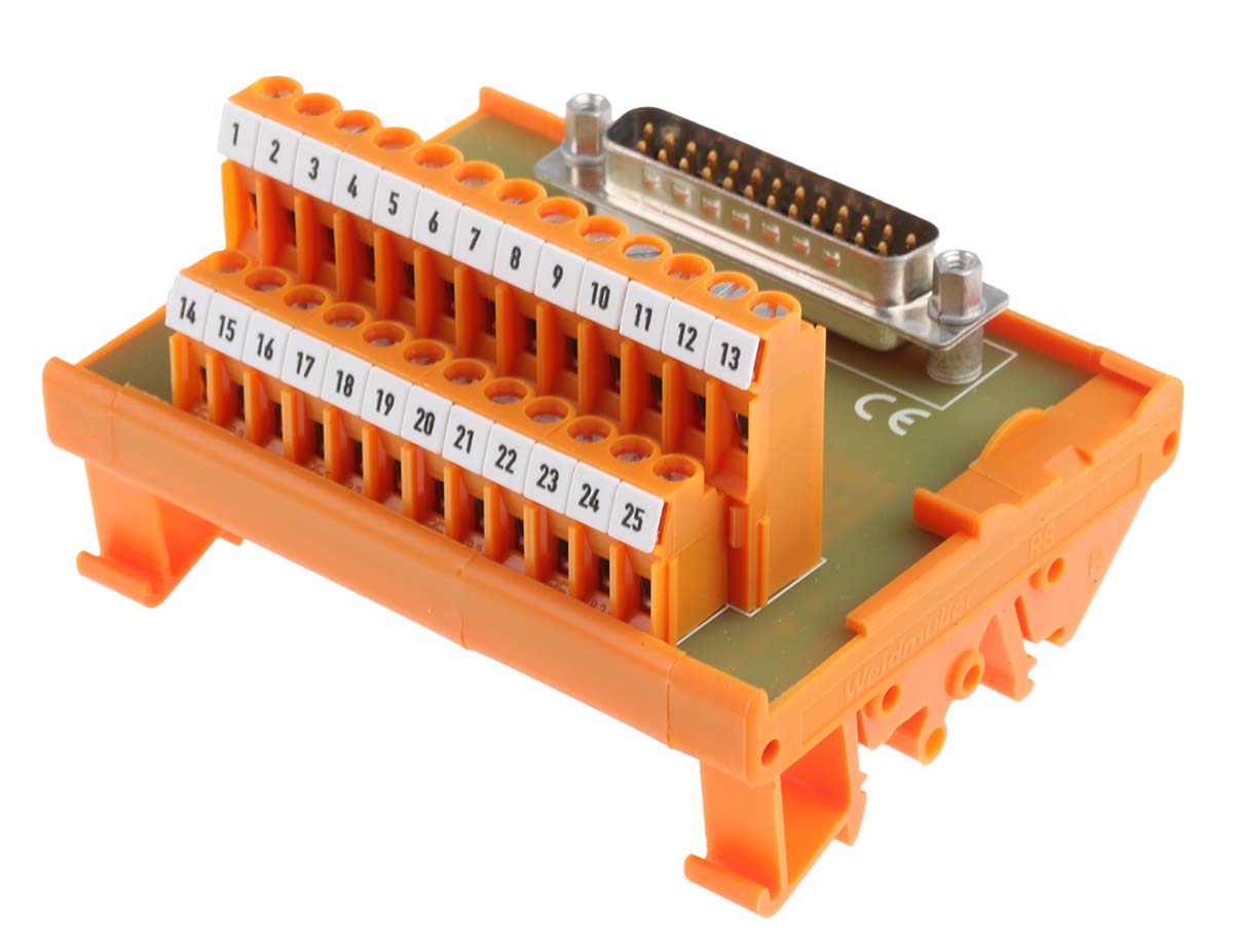 425-106 RS PRO 25-Contact Male Interface Module, D-Sub Connector, DIN Rail, 1A