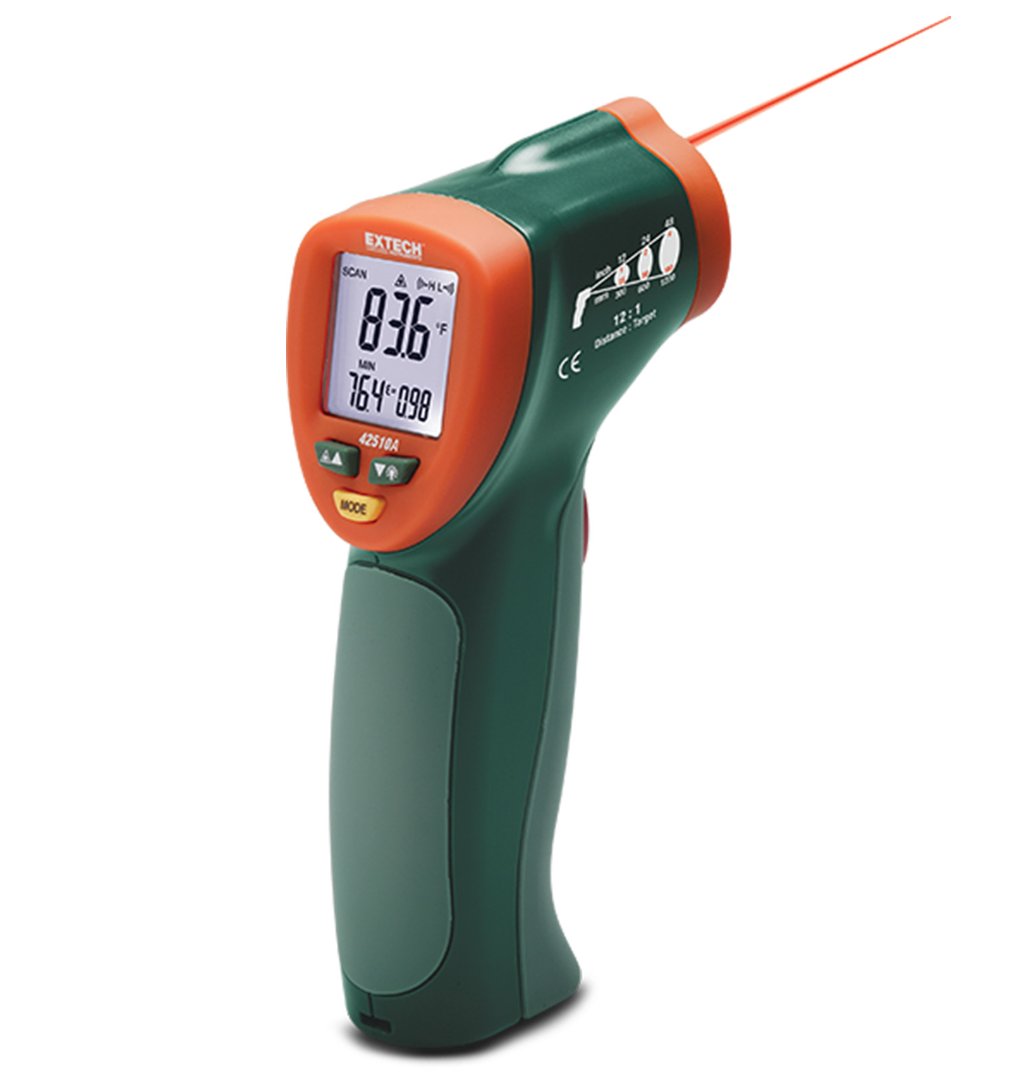 Extech 42510A Mini IR Thermometer, -50 °C Min, 650 °C Max, ±1 Accuracy, Fahrenheit, Centigrade Measurements