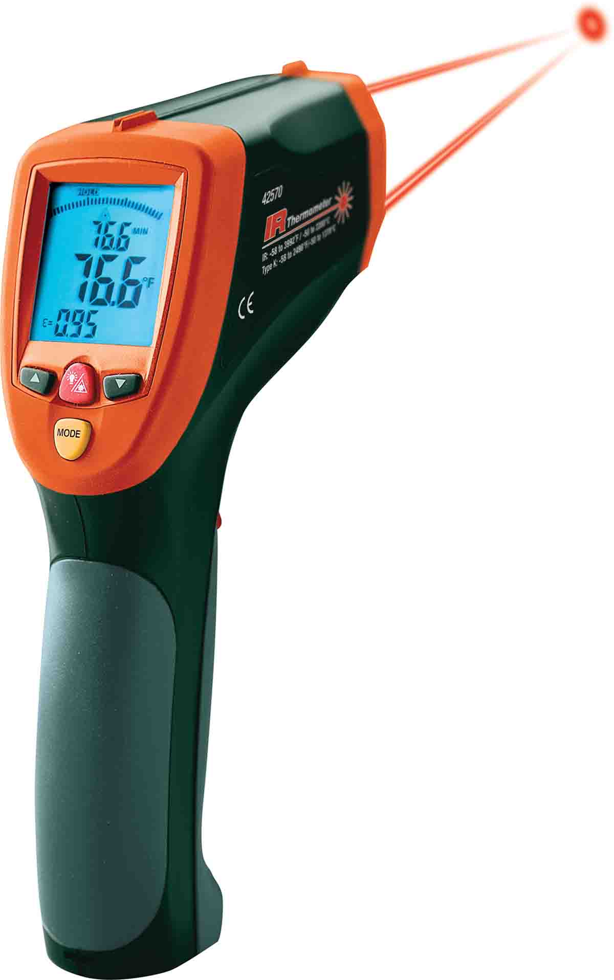 Extech 42570 Infrared Thermometer, -50 °C Min, 2200 °C Max, 1 °C Accuracy, °C and °F Measurements