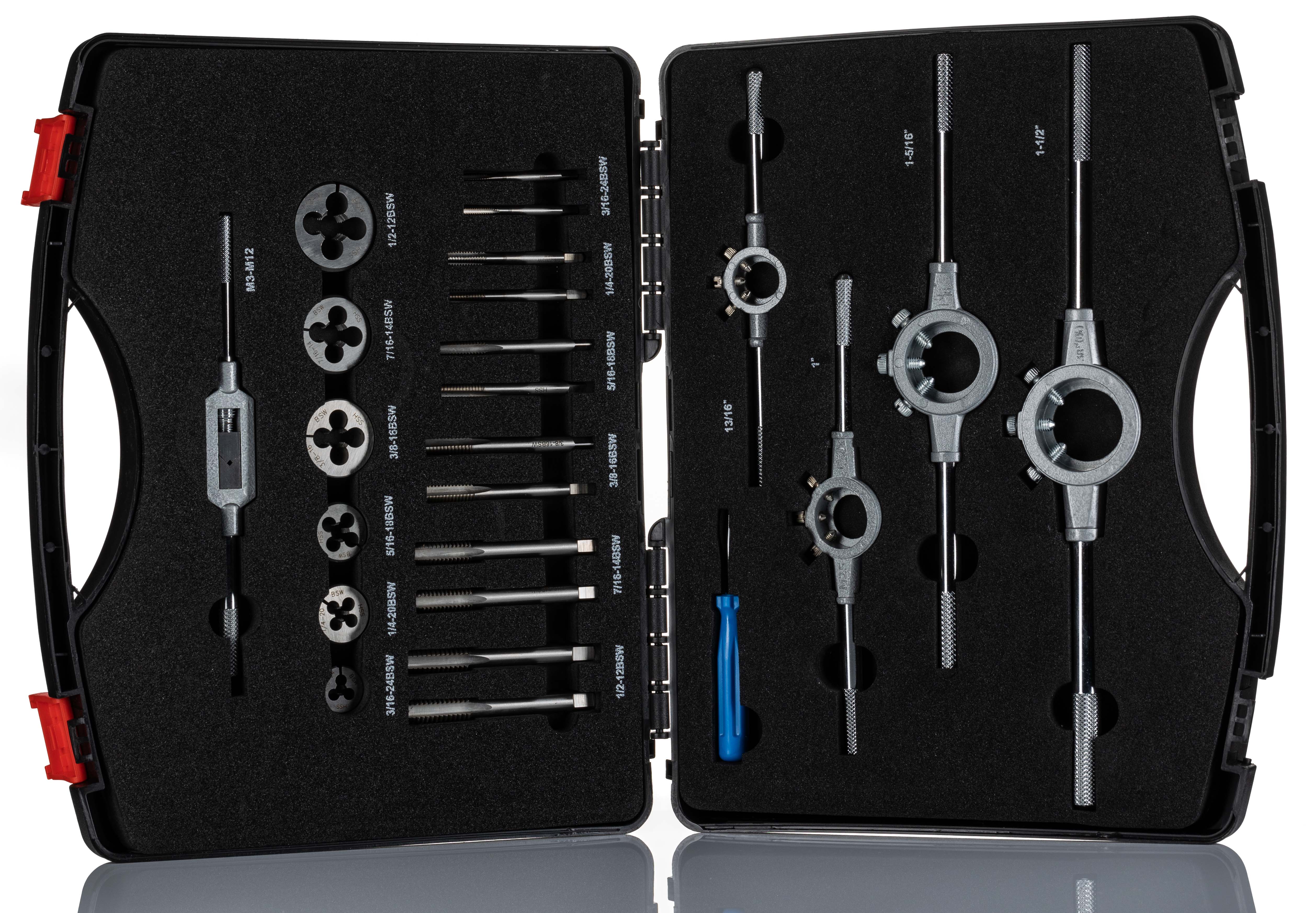 427-925 RS PRO 24-Piece HSS Tap & Die Set, 3/16 in BSW - 1/2 in BSW Taps, 3/16 in BSW - 1/2 inch British Standard Whitworth Dies