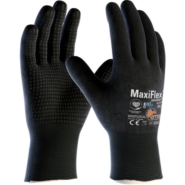 42847-10b ATG MaxiFlex Endurance Black Nylon, Spandex Work Gloves, Size 10, Nitrile Coating