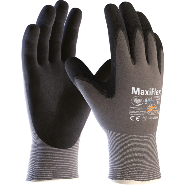 ATG 42-874 Black, Grey Spandex Work Gloves, Size 6, Nitrile Coating
