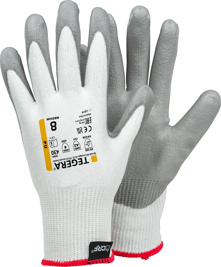 Tegera TEGERA Grey, White HPPE, HPPE, Nylon, Nylon, Spandex, Spandex, Textile Glove, Size 10, Polyurethane Coating