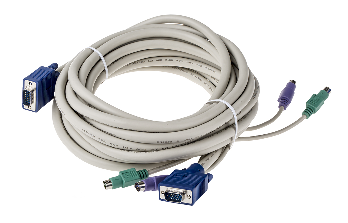 RS PRO Male VGA to Male PS2 x 2 KVM Cable