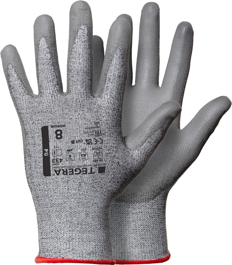 Tegera TEGERA Grey HPPE, Nylon, Spandex Work Gloves, Size 9, Polyurethane Coating