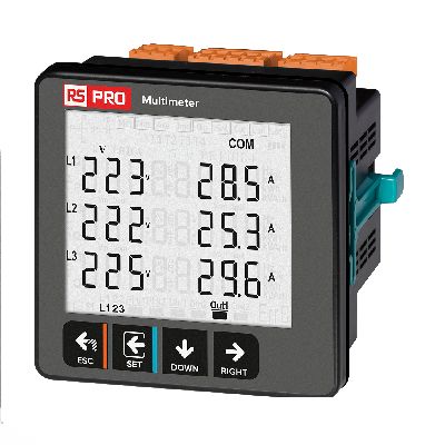 RS PRO EM LCD Digital Panel Multifunction Meter for Current, Frequency, Voltage