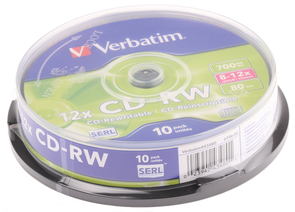Verbatim CD-RW, 10 Per Pack Pack, 700 MB 12X