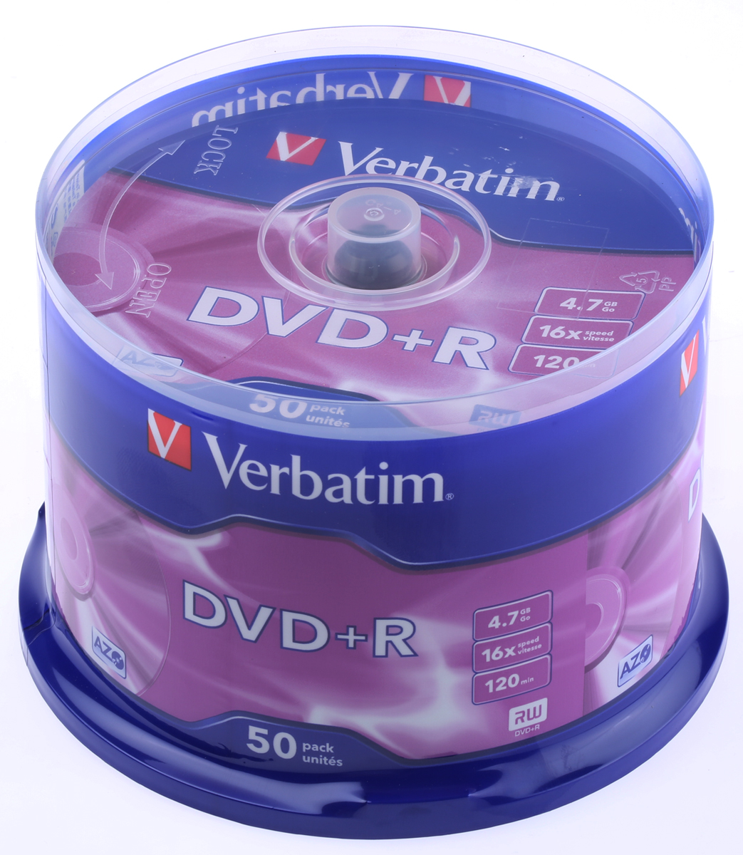 Verbatim DVD+R, 50 Per Pack Pack, 4.7 GB 16X
