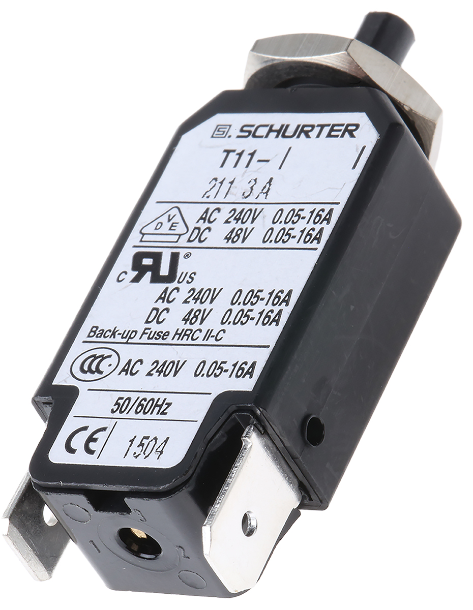 Schurter T11 T11 Thermal Circuit Breaker - 1-Pole, Panel, 3A Current Rating, 6.5 A, 240V ac, 48 V dc