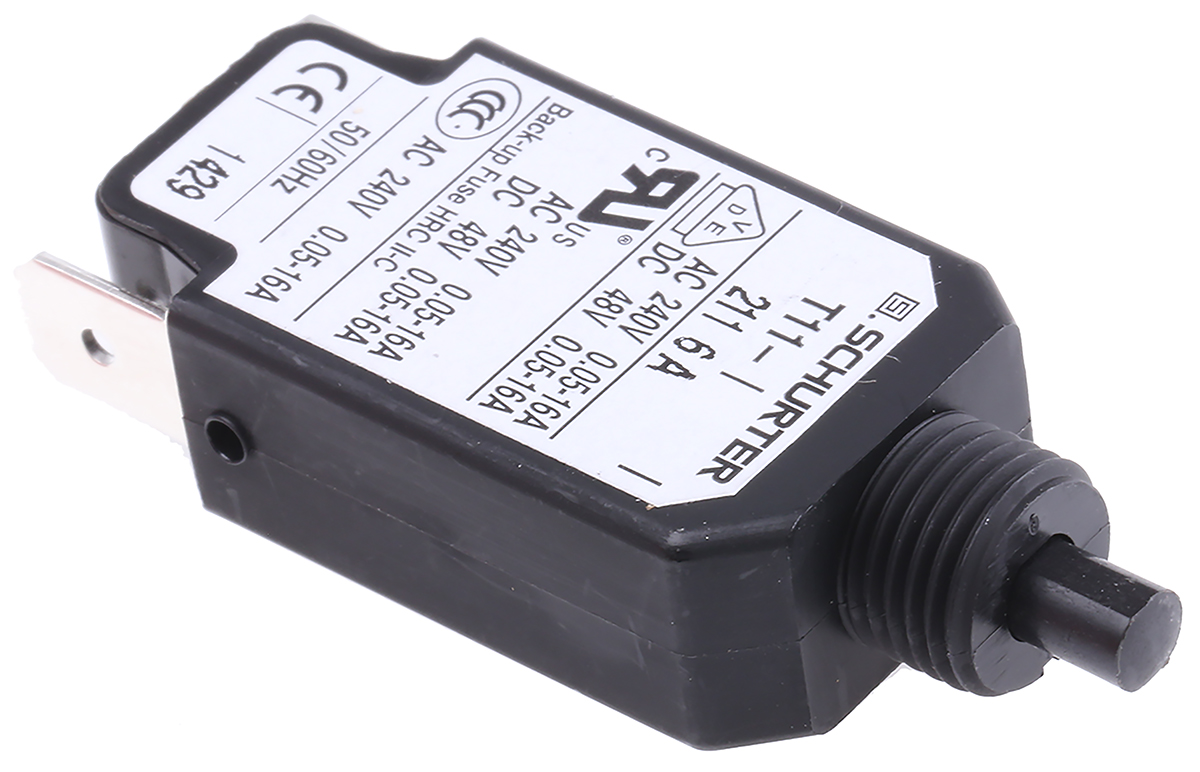 4400005 Schurter T11 T11 Thermal Circuit Breaker - 1-Pole, Panel, 6A Current Rating, 6.5 A, 240V ac, 48 V dc