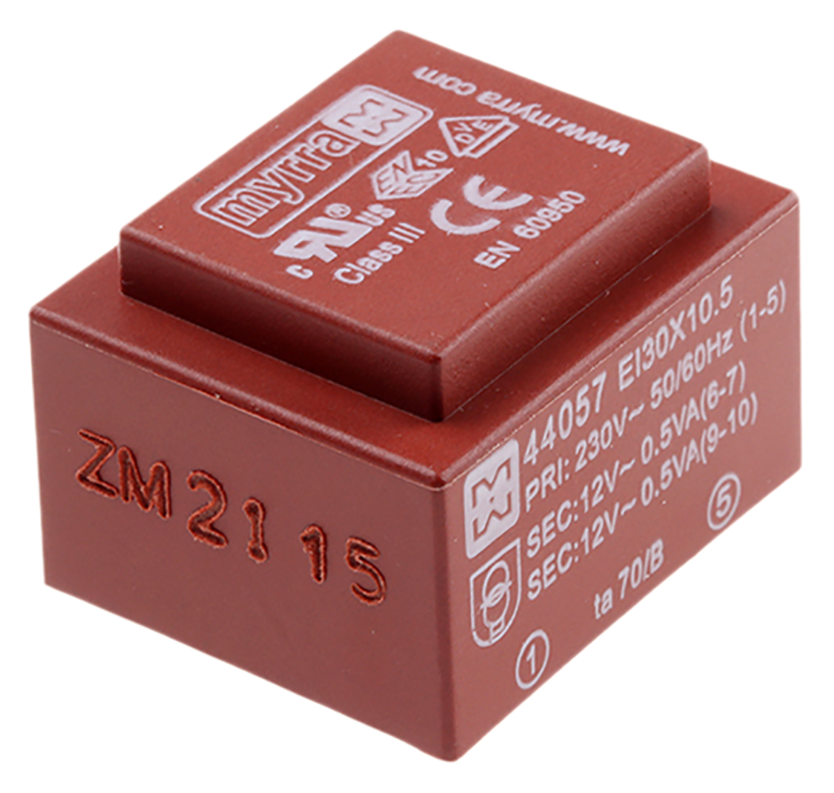 Myrra 12 V ac 2 Output PCB PCB Transformer, UL 5085, EN 61558-2-6, EN 60950 1.8 VA