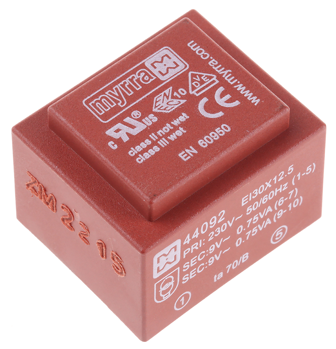 Myrra 9 V ac 2 Output PCB PCB Transformer, EN 61558-2-6, EN 60950, UL 5085 1.8 VA
