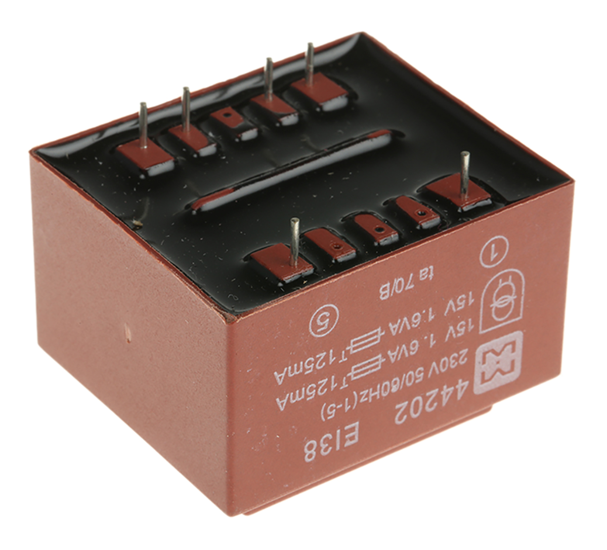 44202 Myrra 15 V ac 2 Output Through Hole PCB Transformer, EN 61558-2-6, CEI 85, EN 60950, UL 1585 3.2 VA