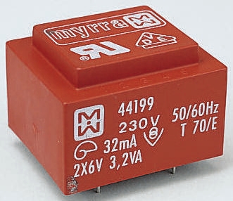 Myrra 24 V ac 2 Output PCB PCB Transformer, UL 1585, EN 61558-2-6, EN 60950 0.6 VA