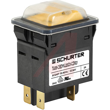 Schurter TA45 TA35 Thermal Circuit Breaker - 2-Pole, Panel, 6A Current Rating, 240V ac, 60 V dc