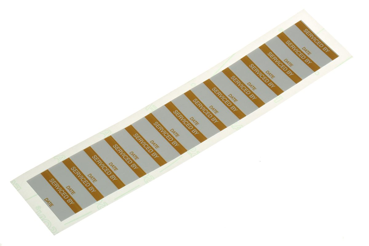 RS PRO Adhesive Pre-Printed Adhesive Label-SERVICED BY-. Quantity: 140 Per Pack