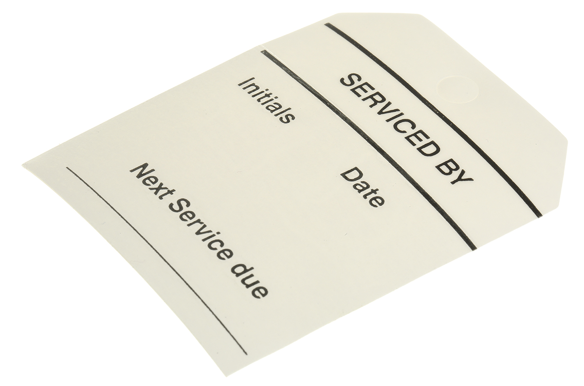RS PRO Pre-Printed Tie Label-SERVICED BY-. Quantity: 50 Per Pack