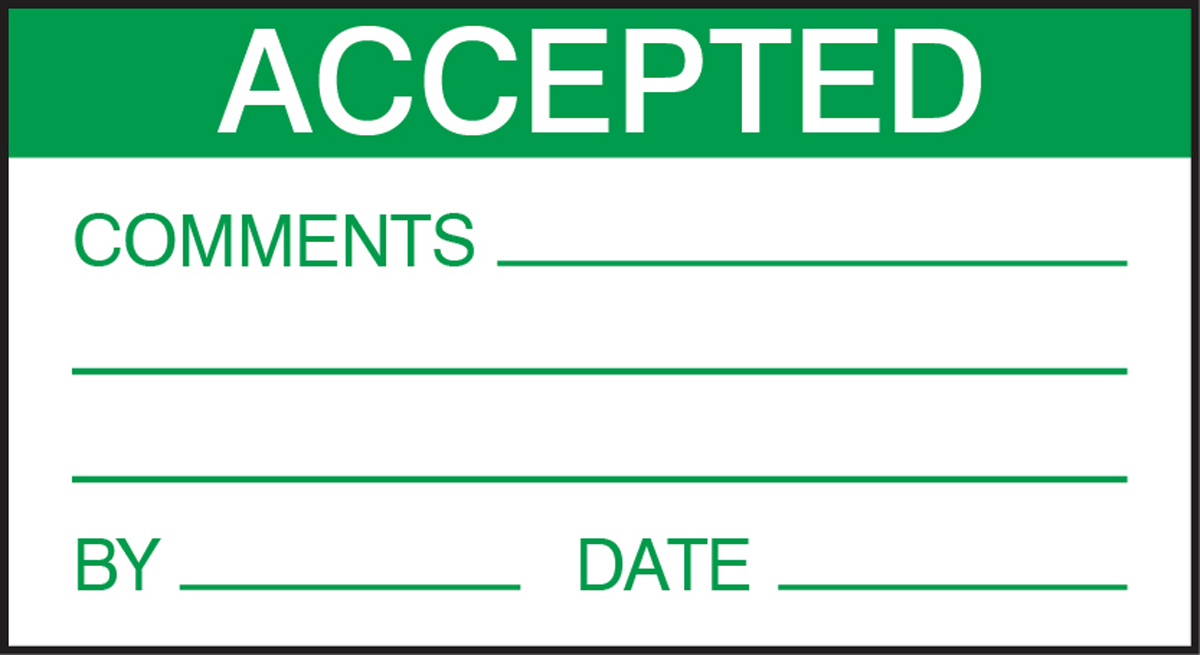 RS PRO Adhesive Pre-Printed Adhesive Label-ACCEPTED-. Quantity: 30 Per Pack