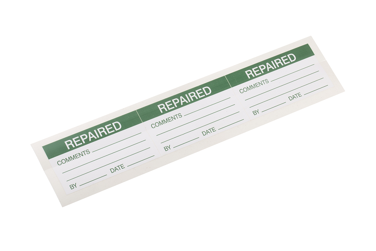 RS PRO Adhesive Pre-Printed Adhesive Label-Repaired-. Quantity: 30 Per Pack