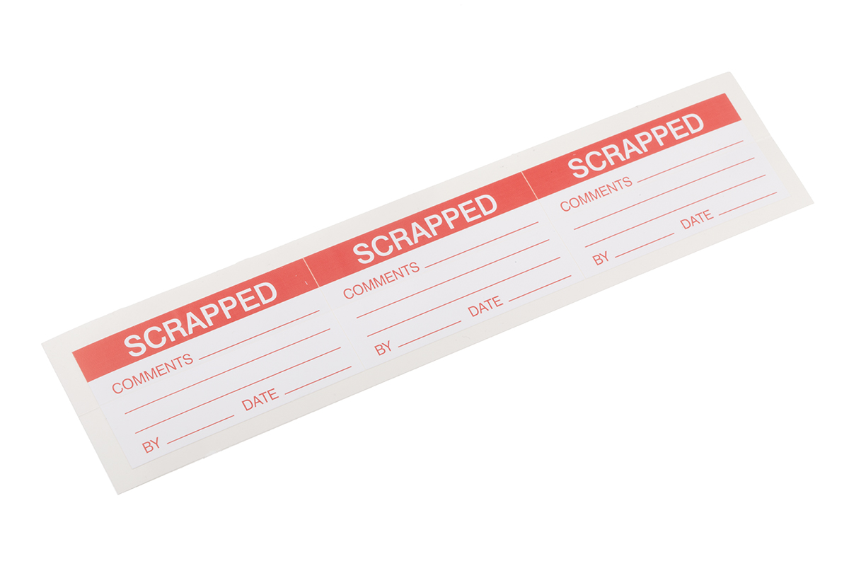 RS PRO Adhesive Pre-Printed Adhesive Label-Scrapped-. Quantity: 30 Per Pack