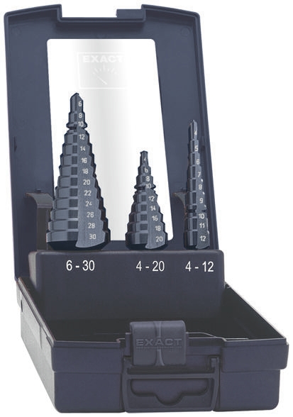 EXACT 3-Piece Step Set for Metal, 30 mm Max, 4 mm Min, High Speed Steel Bits