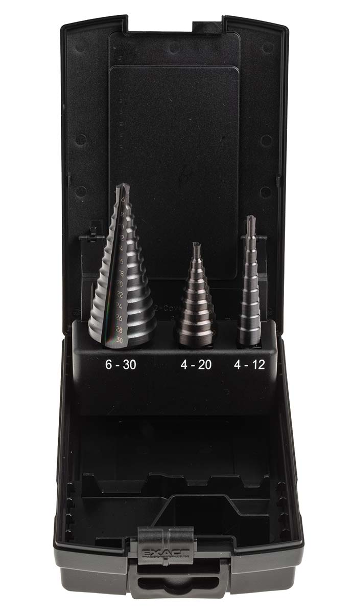 4450071 EXACT 3-Piece Step Set for Metal, 30 mm Max, 4 mm Min, High Speed Steel Bits
