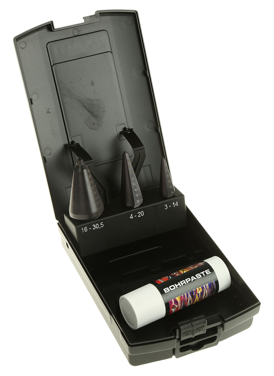 EXACT 4-Piece Cone Cutter Set for Metal, 30.5 mm Max, 3 mm Min, High Speed Steel Bits
