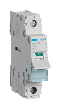 Hager 1P Pole Isolator Switch - 40A Maximum Current, IP20