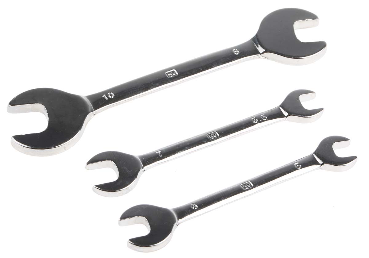 RS PRO 3-Piece Spanner Set, 5.5 x 7 mm, 8 x 10 mm, 5 x 6 mm, Chrome Vanadium Steel