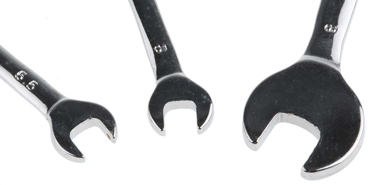 449-9549 RS PRO 3-Piece Spanner Set, 5.5 x 7 mm, 8 x 10 mm, 5 x 6 mm, Chrome Vanadium Steel