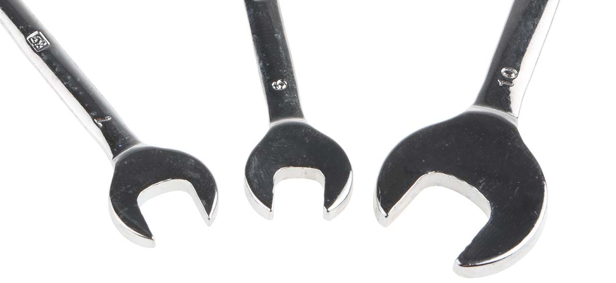 449-9549 RS PRO 3-Piece Spanner Set, 5.5 x 7 mm, 8 x 10 mm, 5 x 6 mm, Chrome Vanadium Steel