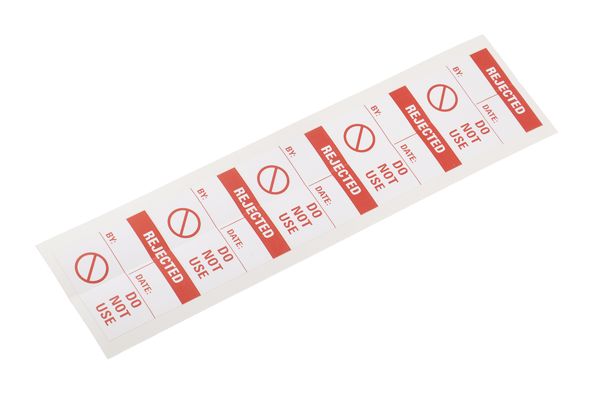 RS PRO Adhesive Pre-Printed Adhesive Label-Rejected Do Not Use-. Quantity: 50 Per Pack