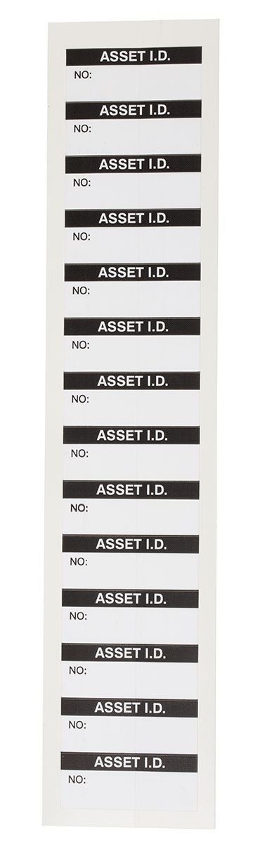 RS PRO Adhesive Pre-Printed Adhesive Label-Asset Id-. Quantity: 140 Per Pack