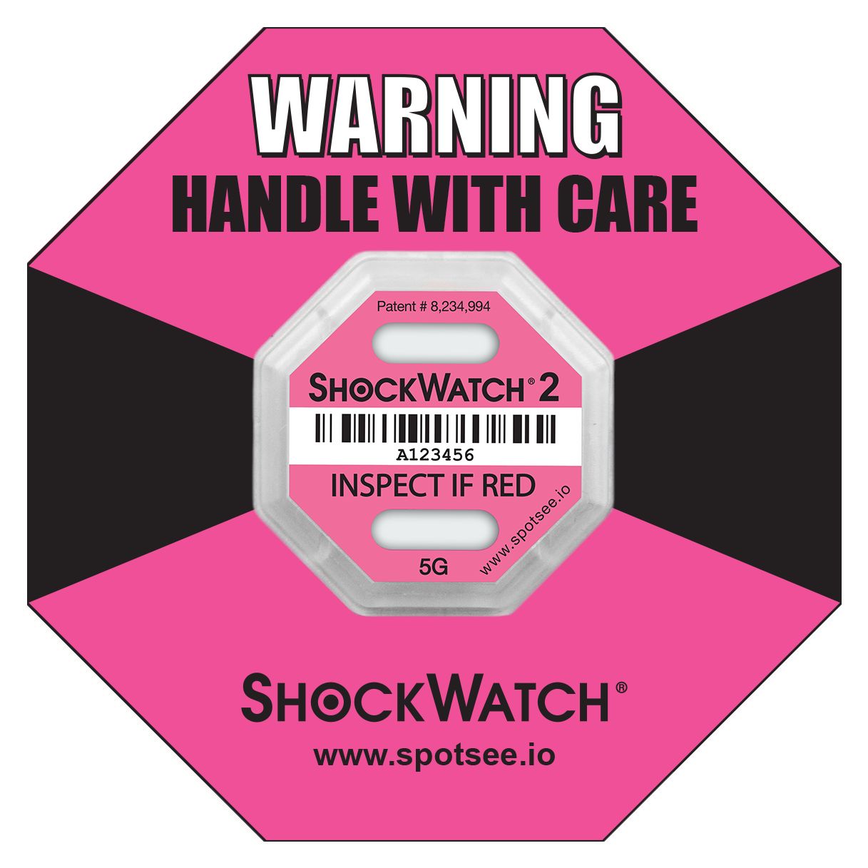 SpotSee Shock Label ShockWatch2 6.35 mm x 42.93mm, 10 Per Pack