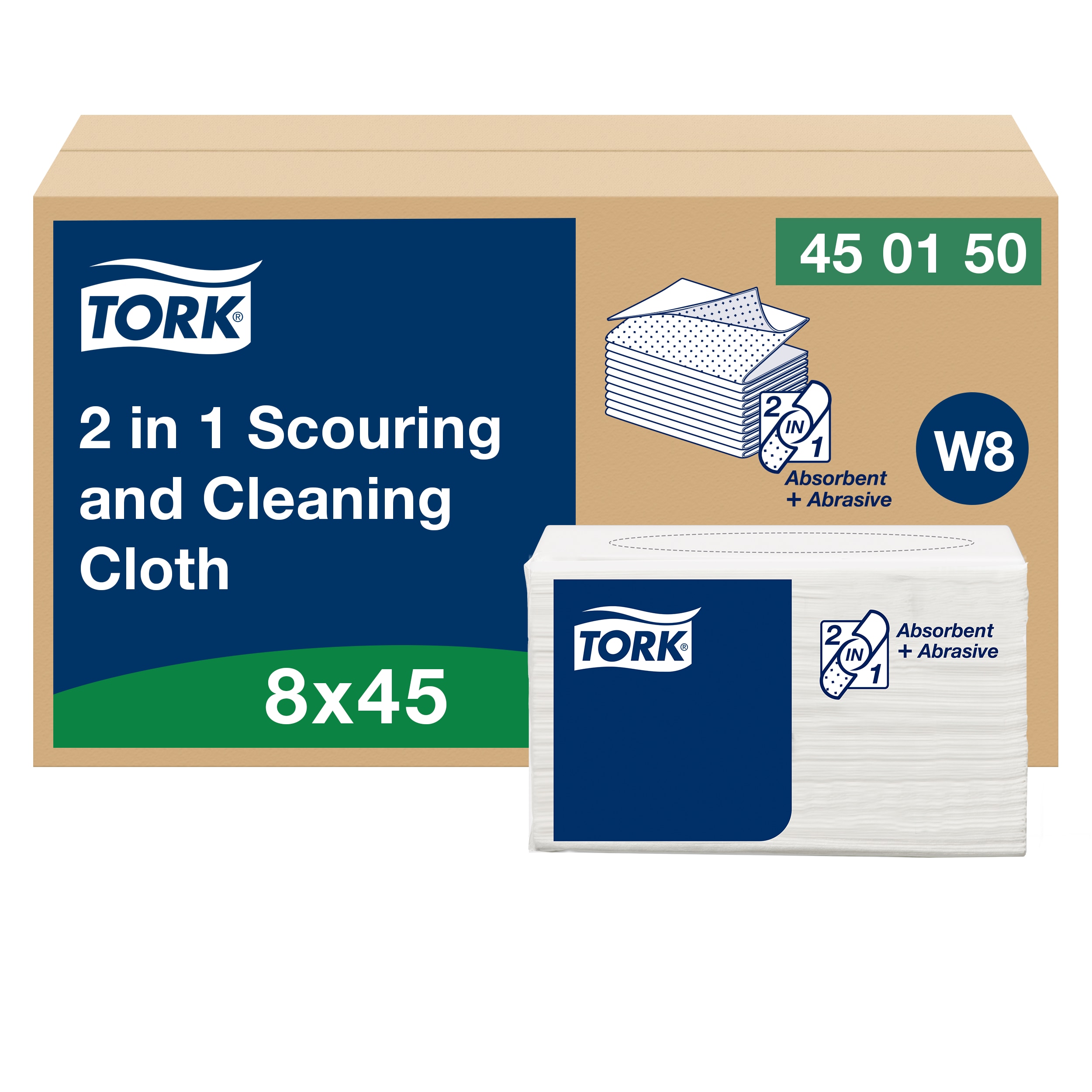 Tork Tork exelCLEAN White Cotton Cloths for General Purpose, Dry Use, Box of 45 Per Pack, 38.5 cm, Repeat Use