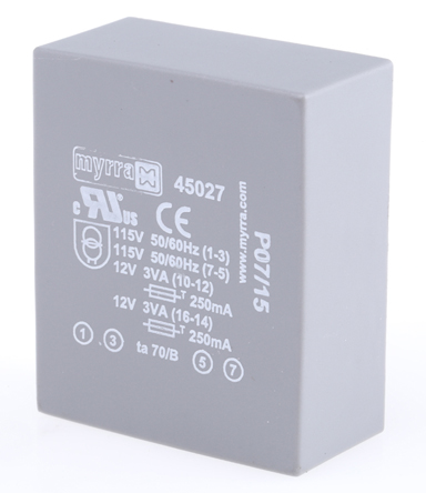 Myrra 12 V ac 2 Output PCB PCB Transformer, EN 60950, CEI 85, UL 1585, EN 61558-2-6, CEI 126