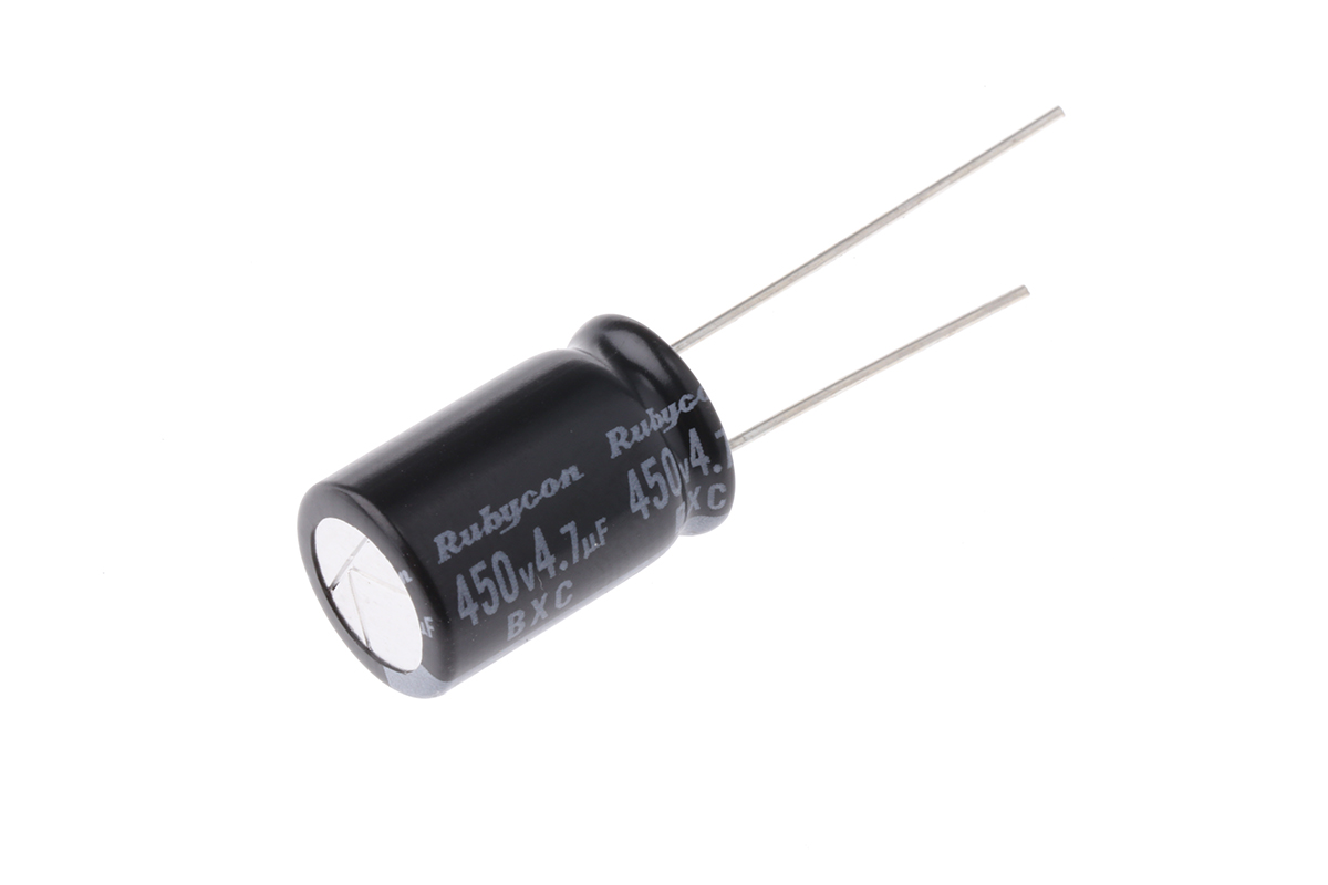 Rubycon 4.7 μF Capacitor 450V dc, Through Hole - 450BXC4R7MEFC10X16 Radial Lead