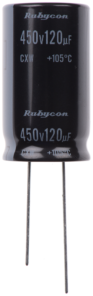 Rubycon 120 μF Capacitor 450V dc, Radial, Through Hole Radial Lead