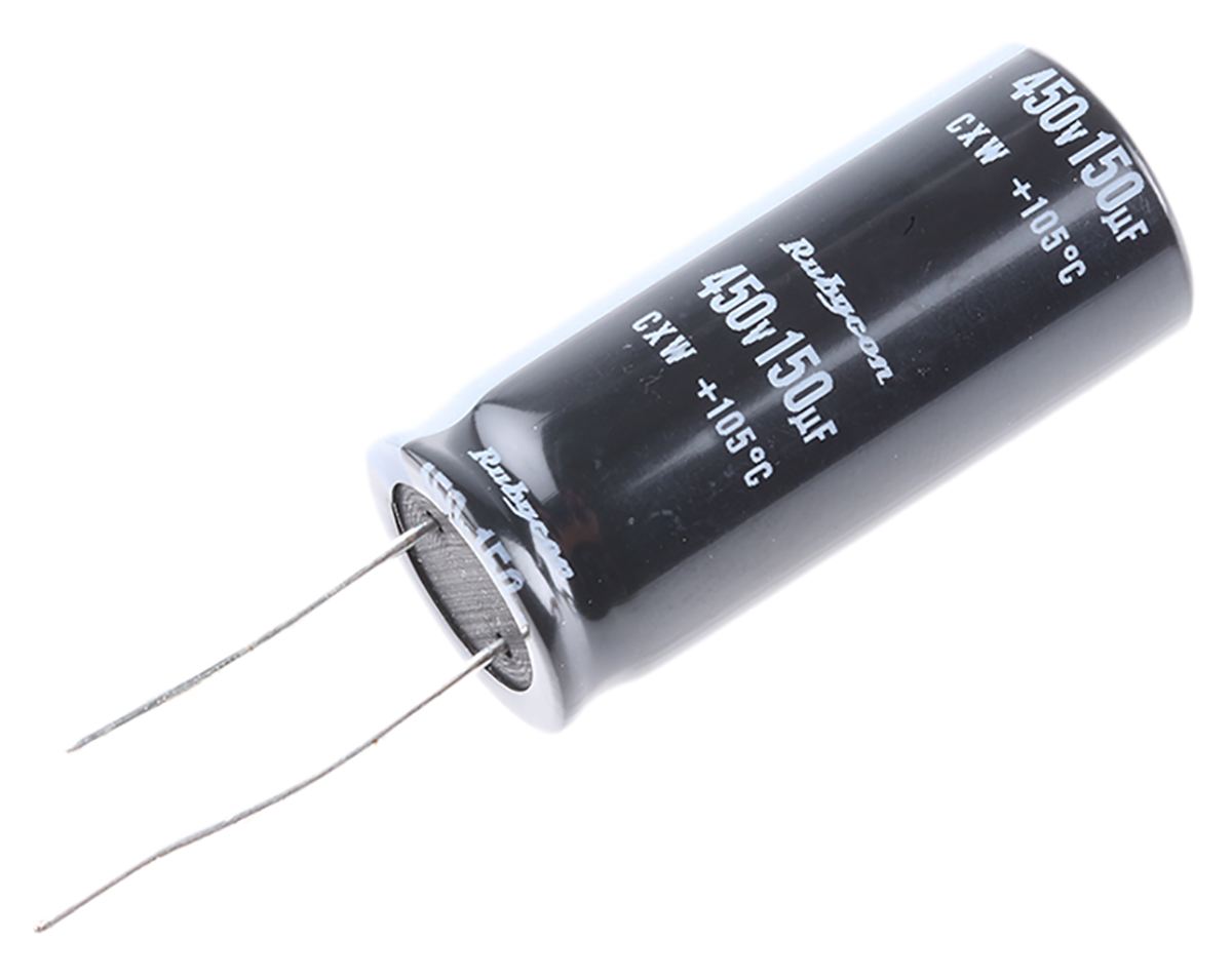 Rubycon 150 μF Capacitor 450V dc, Radial, Through Hole - 450CXW150MEFC18X40 Radial Lead