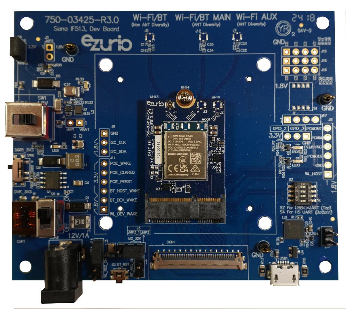 Ezurio 453-00186-K1 3.5 V WiFi Module, WiFi 6E Triband 1x1 MIMO IEEE 802.11a/b/g/n/ac/ac/ax WLAN, Bluetooth 5.4 Dual
