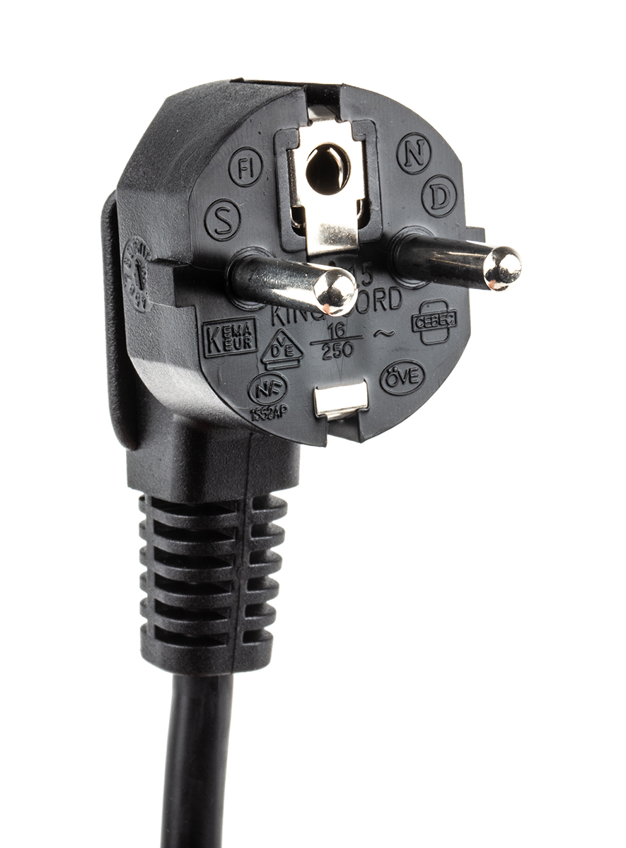 178-9804 RS PRO IEC C13 to Schuko Power Cord, 3 m Black Polyvinyl Chloride