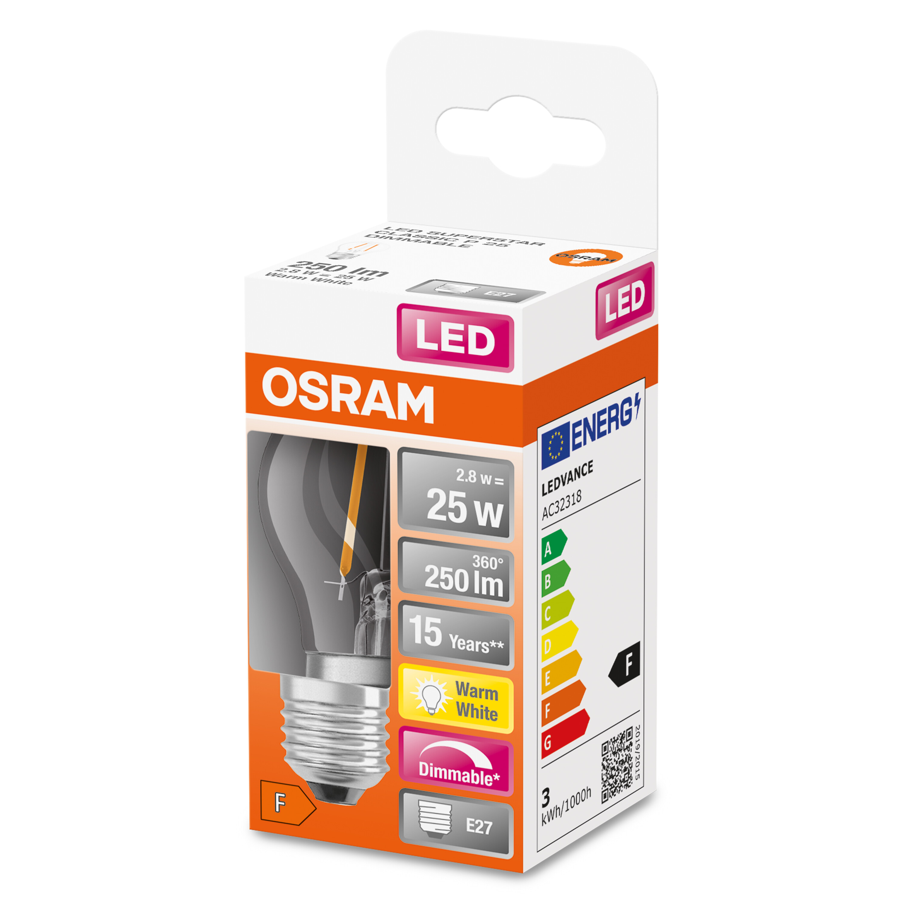 4058075436848 LEDVANCE LED Retrofit CLASSIC E27 LED Bulbs 2.8 W(25W), 2700K, Warm White, Bulb shape