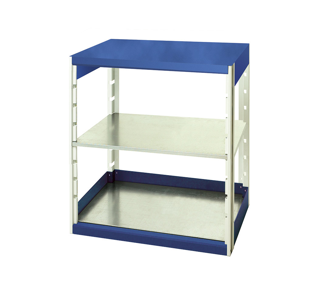 Bott Blue 2 Shelf Sheet Steel Shelving System Upright Frames, 1000 mm x 800mm, 650 mm, 75 kg Load