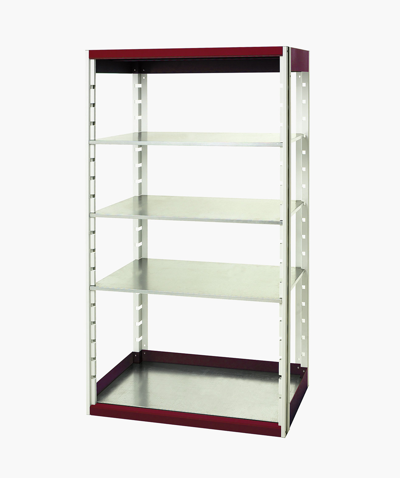 Bott Red 4 Shelf Sheet Steel Shelving System Upright Frames, 2000 mm x 1050mm, 650 mm, 75 kg Load
