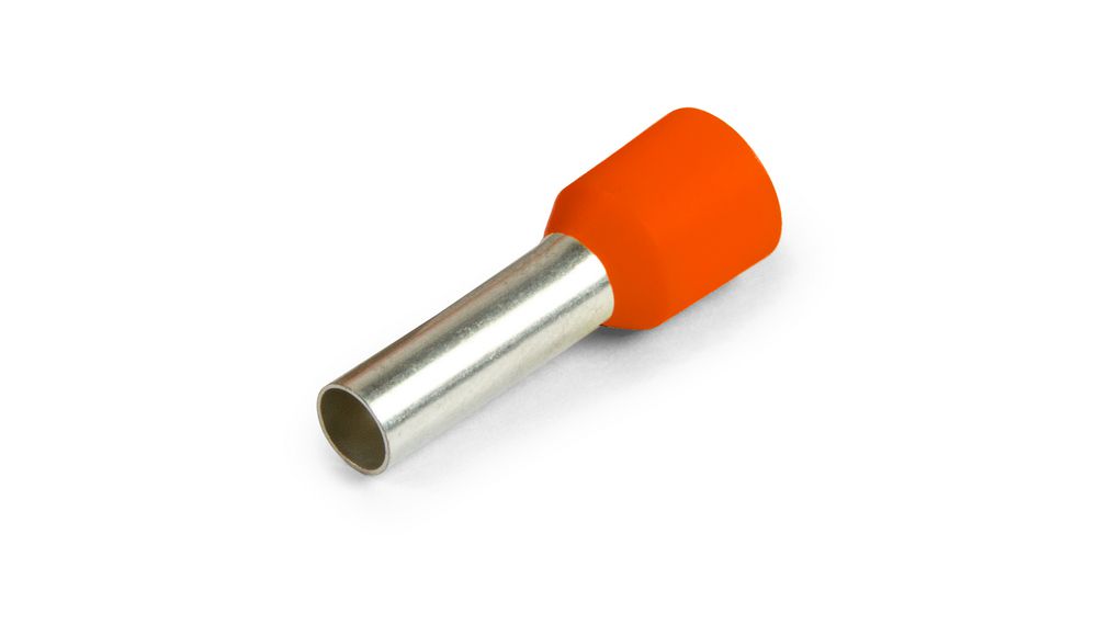 Vogt Insulated Bootlace Ferrule, 8 mm Pin Length, 1 mm Pin Diameter, Orange from 26 AWG to 18 AWG Wire Size